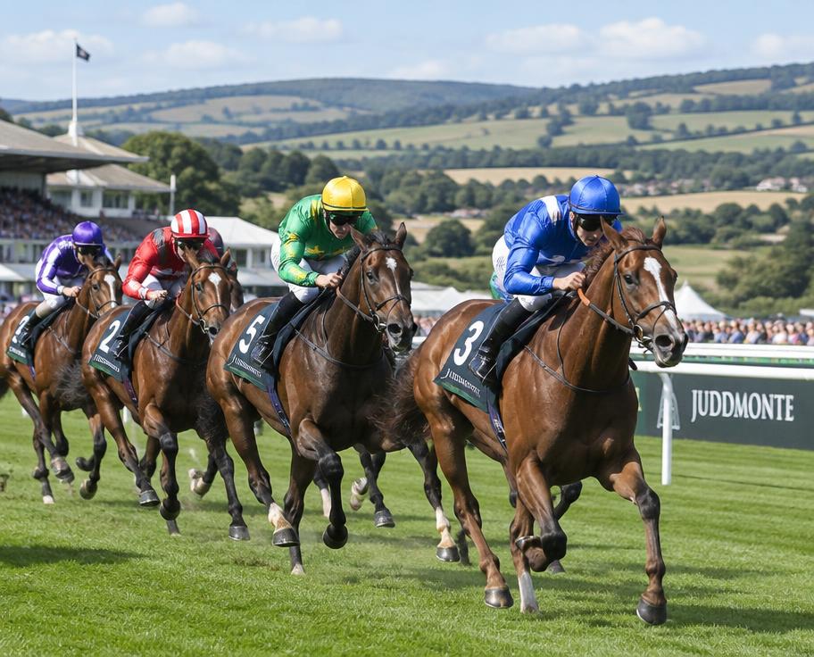 Horses racing on turf