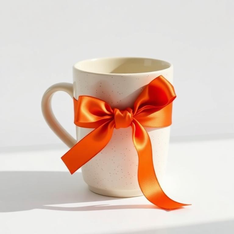 Ceramic mug tied with a ribbon